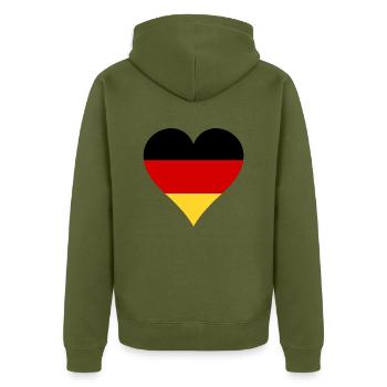 German flag in heart shape - Unisex Premium Organic Zip Hoodie - khaki - Back - Nico (187cm)