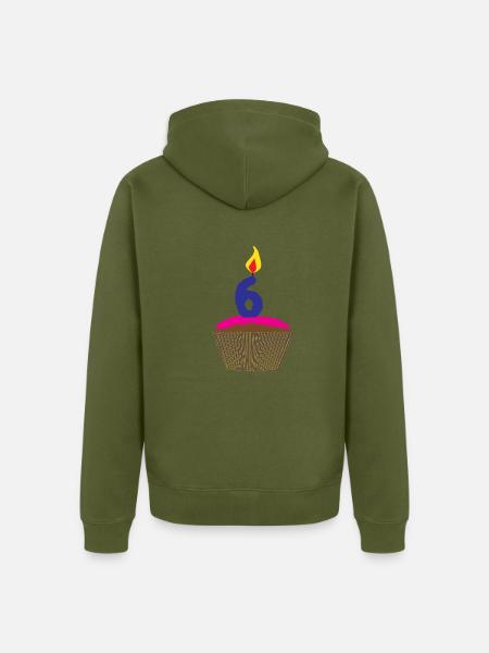 Cupcake mit Kerze Nummer 6 - Unisex Premium Bio Zip Hoodie - Khaki