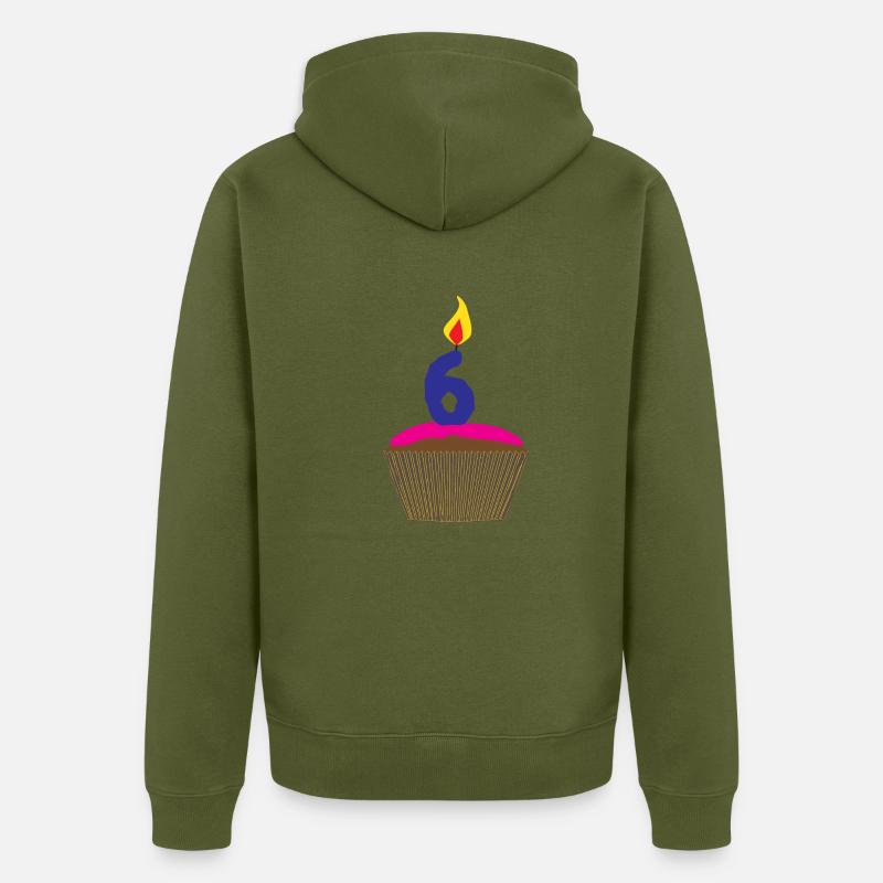 Cupcake mit Kerze Nummer 6 - Unisex Premium Bio Zip Hoodie - Khaki
