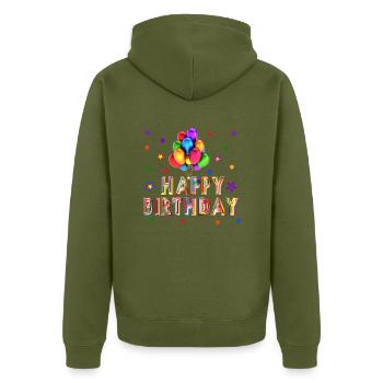 Geburtstag Happy Birthday Surprise Geschenkidee - Unisex Premium Bio Zip Hoodie - Khaki - Hinten - Nico (187cm)