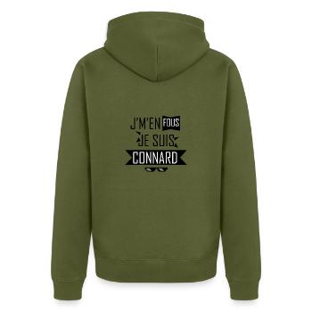 je m'en fous je suis un connard - Veste à capuche bio Premium Unisexe - kaki - Dos - Nico (187cm)