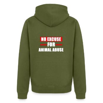 Tiermissbrauch stoppen Tierrechte Tierschutz - Unisex Premium Bio Zip Hoodie - Khaki - Hinten - Nico (187cm)