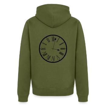 Time is ticking. - Unisex Premium Organic Zip Hoodie - khaki - Back - Nico (187cm)