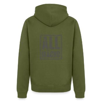 Allmächd - Unisex Premium Bio Zip Hoodie - Khaki - Hinten - Nico (187cm)