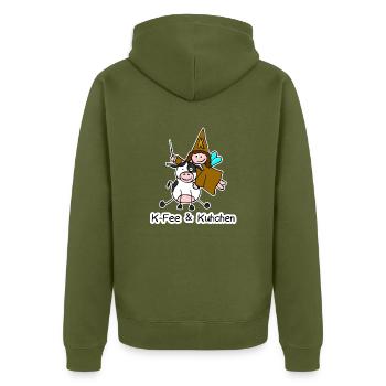 K-Fee& Kuhchen - Unisex Premium Bio Zip Hoodie - Khaki - Hinten - Nico (187cm)