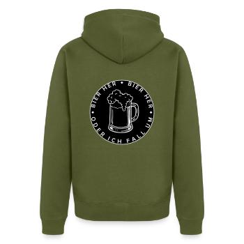 Bienen hier - Oder ich fall um! - Unisex Premium Bio Zip Hoodie - Khaki - Hinten - Nico (187cm)