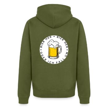 Bienen hier - Oder ich fall um! - Unisex Premium Bio Zip Hoodie - Khaki - Hinten - Nico (187cm)