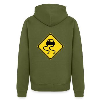 Slippery Road Sign - Unisex Premium Bio Zip Hoodie - Khaki - Hinten - Nico (187cm)