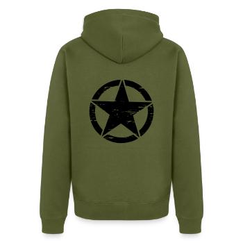 Army Star "old" Style - Unisex Premium Bio Zip Hoodie - Khaki - Hinten - Nico (187cm)