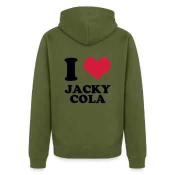 i love jacky cola - Unisex Premium Organic Zip Hoodie - khaki - Back - Nico (187cm)