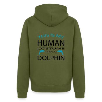 Dolphin Delfin - Unisex Premium Bio Zip Hoodie - Khaki - Hinten - Nico (187cm)