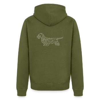 Rauhaardackel Dackelfieber Linienzeichnung - Unisex Premium Bio Zip Hoodie - Khaki - Hinten - Nico (187cm)