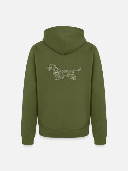 Rough-haired Dachshund line drawing - Unisex Premium Organic Zip Hoodie - khaki