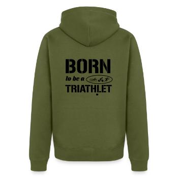 triathlon - Unisex Premium Organic Zip Hoodie - khaki - Back - Nico (187cm)