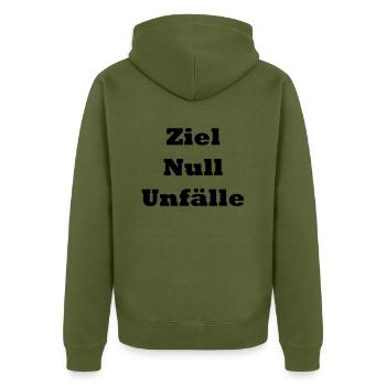Ziel Null Unfälle (schwarz) - Unisex Premium Bio Zip Hoodie - Khaki - Hinten - Nico (187cm)