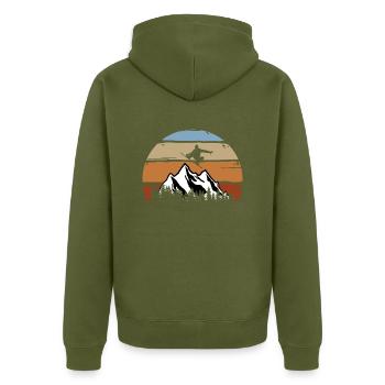 Sowboarder, Berge, Wintersport, Schnee, vintage - Unisex Premium Bio Zip Hoodie - Khaki - Hinten - Nico (187cm)