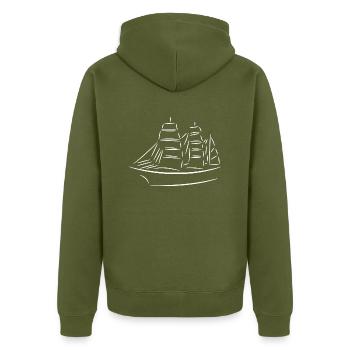 Sailing ship, boat - Unisex Premium Organic Zip Hoodie - khaki - Back - Nico (187cm)