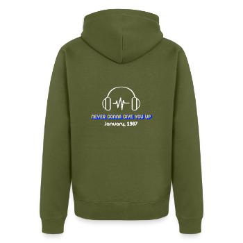 Ich werde dich nie aufgeben - Unisex Premium Bio Zip Hoodie - Khaki - Hinten - Nico (187cm)