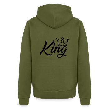 king, être le roi, idée t-shirt couple - Veste à capuche bio Premium Unisexe - kaki - Dos - Nico (187cm)