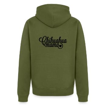 Chihuahua-Mama mit Herz - Unisex Premium Bio Zip Hoodie - Khaki - Hinten - Nico (187cm)