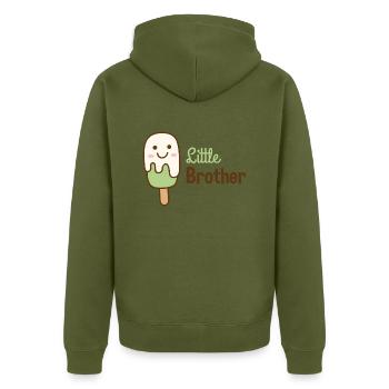 Little Brother - kleiner Bruder - Geschenk - Unisex Premium Bio Zip Hoodie - Khaki - Hinten - Nico (187cm)