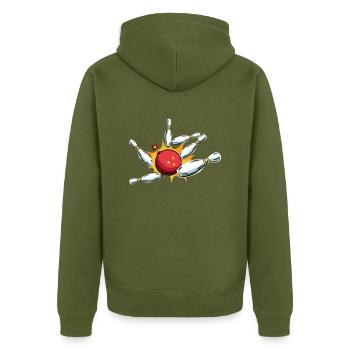 Bowling skittles - Unisex Premium Organic Zip Hoodie - khaki - Back - Nico (187cm)