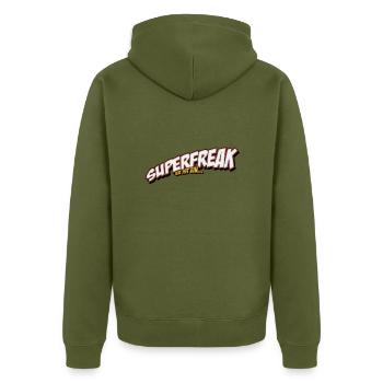 Superfreak - Unisex Premium Bio Zip Hoodie - Khaki - Hinten - Nico (187cm)