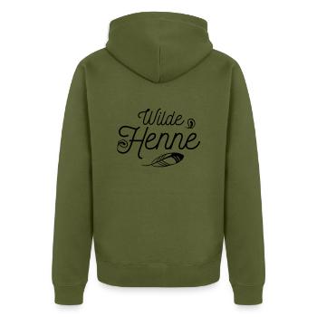 wilde Henne - Unisex Premium Bio Zip Hoodie - Khaki - Hinten - Nico (187cm)