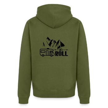 Camping, nature, life, outdoor - Unisex Premium Organic Zip Hoodie - khaki - Back - Nico (187cm)