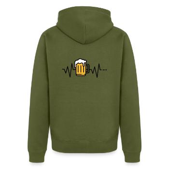 Heartbeat beer - Unisex Premium Organic Zip Hoodie - khaki - Back - Nico (187cm)