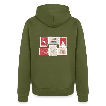 Weihnachts Breifmarken | Geschenk Idee - Unisex Premium Bio Zip Hoodie - Khaki - Hinten - Nico (187cm)