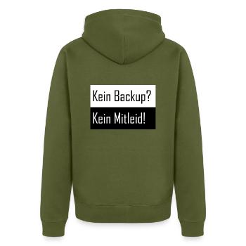 Kein Backup kein Mitleid - Unisex Premium Bio Zip Hoodie - Khaki - Hinten - Nico (187cm)
