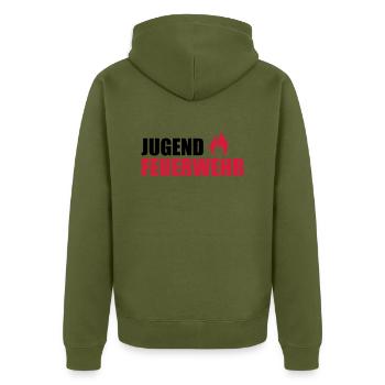 Feuerwehr - Unisex Premium Bio Zip Hoodie - Khaki - Hinten - Nico (187cm)