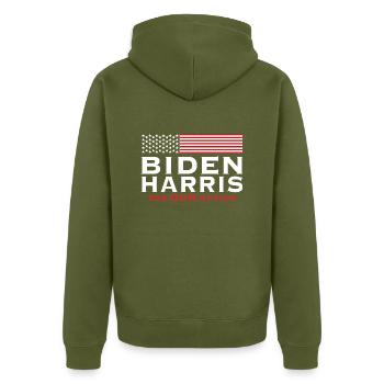 Vote Biden Harris - Unisex Premium Organic Zip Hoodie - khaki - Back - Nico (187cm)