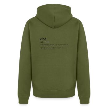 vibe definition - Unisex Premium Organic Zip Hoodie - khaki - Back - Nico (187cm)