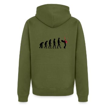 rock evolution - Unisex Premium Bio Zip Hoodie - Khaki - Hinten - Nico (187cm)