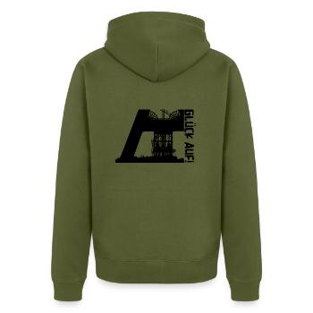 Glück auf - Unisex Premium Bio Zip Hoodie - Khaki - Hinten - Nico (187cm)
