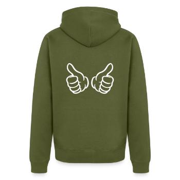 Pouce levé main - Veste à capuche bio Premium Unisexe - kaki - Dos - Nico (187cm)