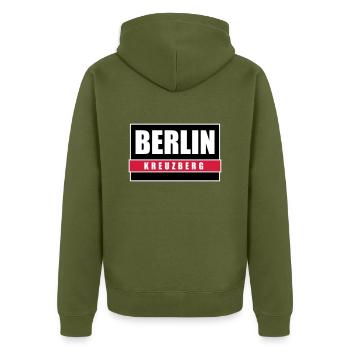 Berlin Kreuzberg Hauptstadt Berliner T-Shirts - Unisex Premium Bio Zip Hoodie - Khaki - Hinten - Nico (187cm)