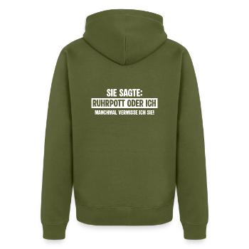 Ruhrpott Exfreundin - Unisex Premium Bio Zip Hoodie - Khaki - Hinten - Nico (187cm)