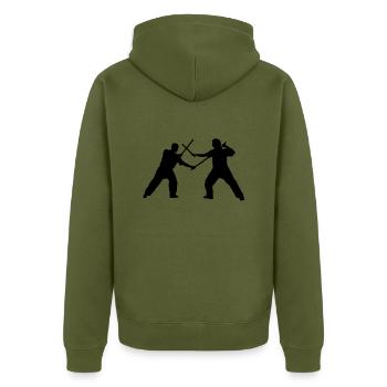 Doppelstock Z - Unisex Premium Bio Zip Hoodie - Khaki - Hinten - Nico (187cm)