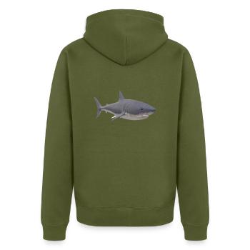 Hai - Unisex Premium Bio Zip Hoodie - Khaki - Hinten - Nico (187cm)