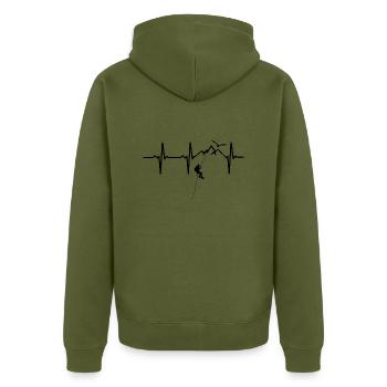 Klettern Sport Heart beat Geschenkidee - Unisex Premium Bio Zip Hoodie - Khaki - Hinten - Nico (187cm)