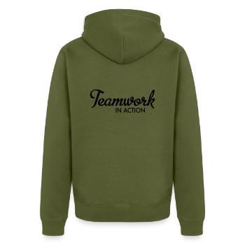 Teamwork - Unisex Premium Bio Zip Hoodie - Khaki - Hinten - Nico (187cm)