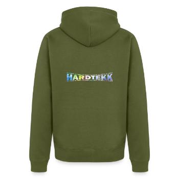 LOVE TECHNO GESCHENK goa pbm HARDTEKK raver - Unisex Premium Bio Zip Hoodie - Khaki - Hinten - Nico (187cm)