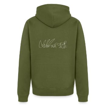 Happy animals (white) - Unisex Premium Organic Zip Hoodie - khaki - Back - Nico (187cm)