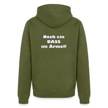 Noch ein Bass im Ärmel! - Unisex Premium Bio Zip Hoodie - Khaki - Hinten - Nico (187cm)