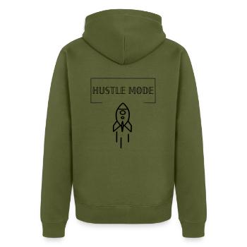 Hustle shirt - motivational - Unisex Premium Organic Zip Hoodie - khaki - Back - Nico (187cm)