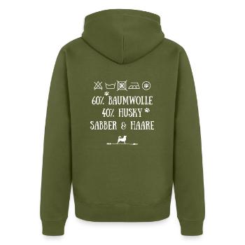 Husky Shirt Huskies Sabber und Haare - Unisex Premium Bio Zip Hoodie - Khaki - Hinten - Nico (187cm)