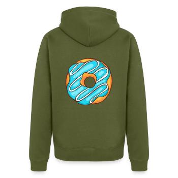 Donuts Confiserie Cookie Törtchen Kuchen Torten - Unisex Premium Bio Zip Hoodie - Khaki - Hinten - Nico (187cm)
